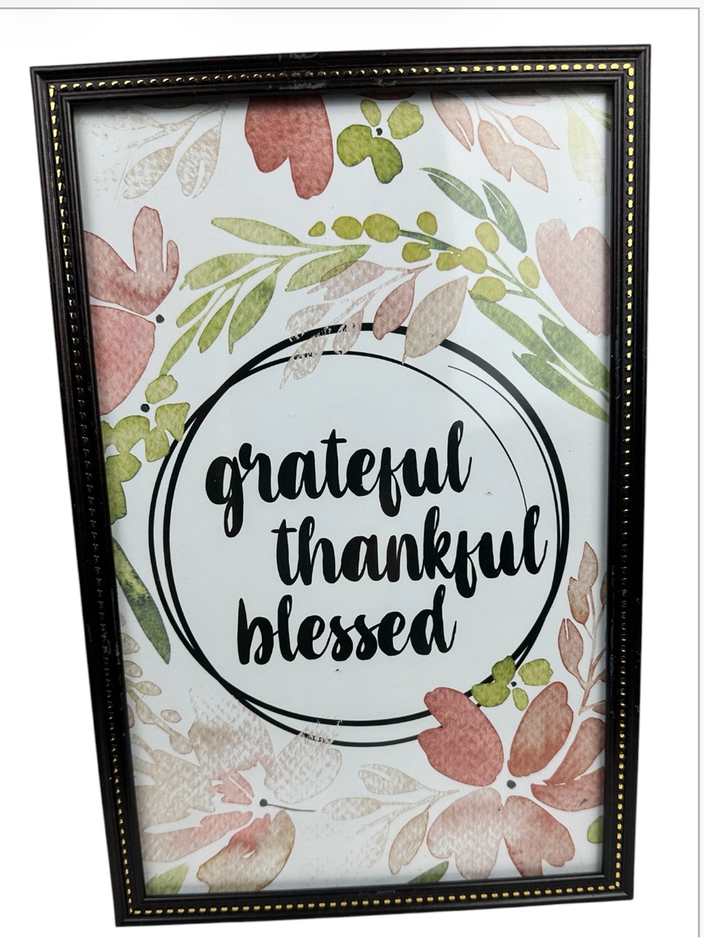 Grateful Thankful Blessed Floral Picture Wall Art